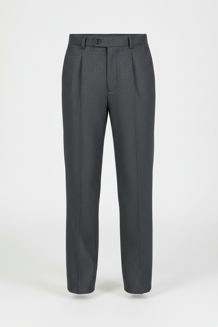 Pantalon À Pince Gris Foncé Texturé Droit Élégant - Tweed - vue 3
