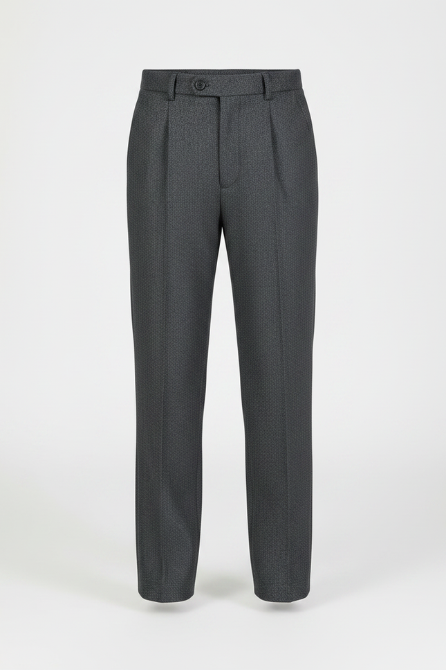 Pantalon À Pince Gris Foncé Texturé Droit Élégant - Tweed - vue 3
