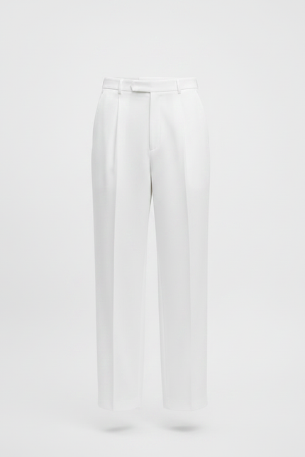 Pantalon À Pince Blanc Plissé Ample Droit Homme - Gabardine - vue 2