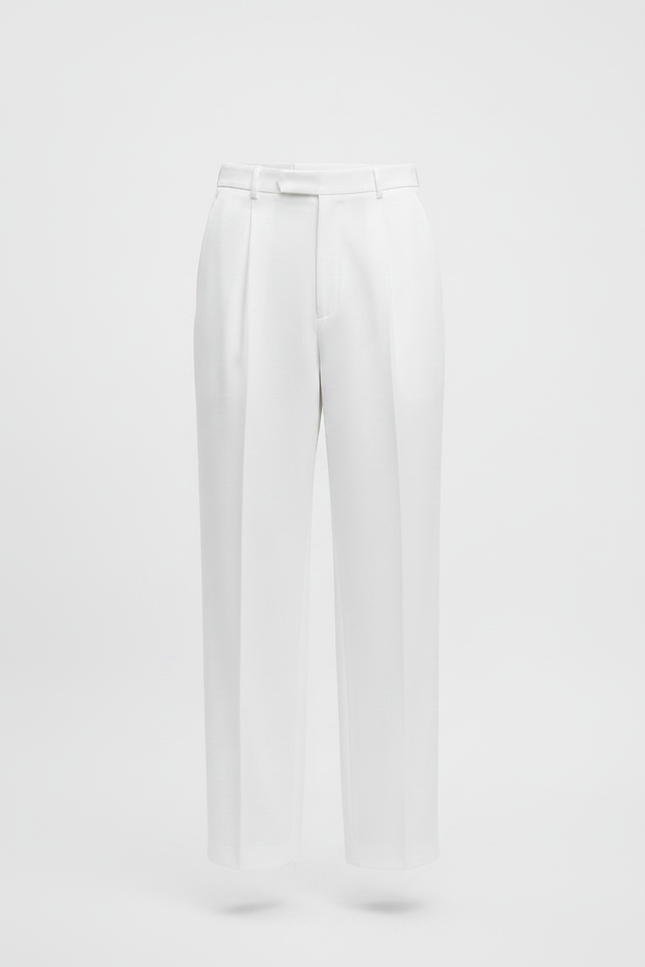 Pantalon À Pince Blanc Plissé Ample Droit Homme - Gabardine - vue 2