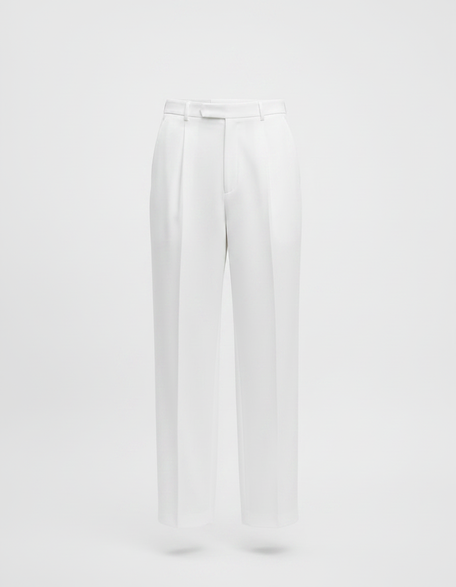 Pantalon À Pince Blanc Plissé Ample Droit Homme - Gabardine - vue 2