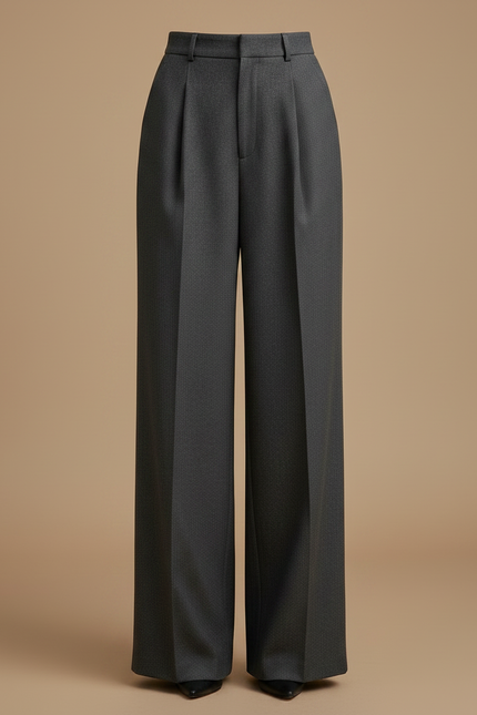 Pantalon À Pince Gris Plissé Ample Droit Élégant - Gabardine - vue 3