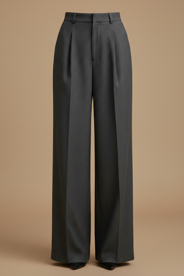 Pantalon À Pince Gris Plissé Ample Droit Élégant - Gabardine - vue 3
