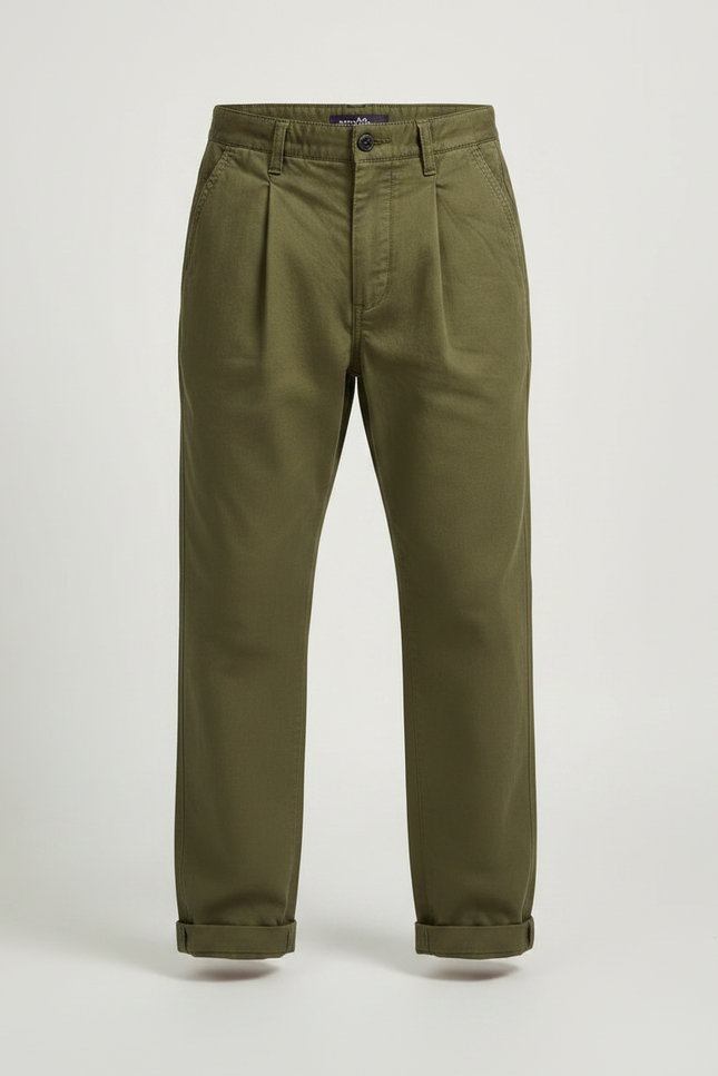 Pantalon À Pince Kaki Coton Décontracté Ample Enfant - vue 3