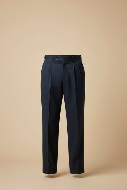 Pantalon À Pince Bleu Marine Plissé Droit Homme - Gabardine - vue 3