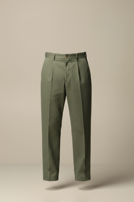 Pantalon À Pince Kaki Droit Coton Homme Décontracté - Gabardine - vue 3