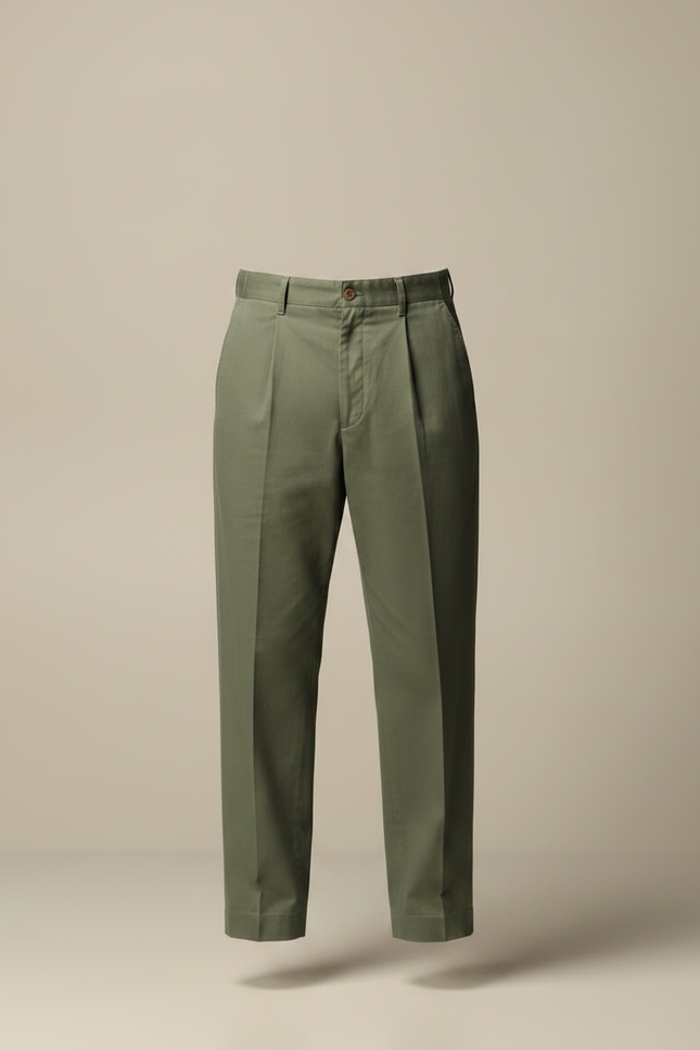 Pantalon À Pince Kaki Droit Coton Homme Décontracté - Gabardine - vue 3