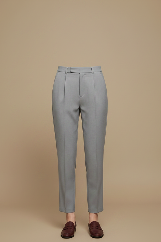 Pantalon À Pince Gris Élégant Fuselé Décontracté Femme - Gabardine - vue 3