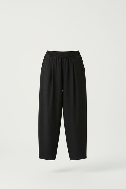 Pantalon À Pince Noir Ample Lin Décontracté Femme - vue 3