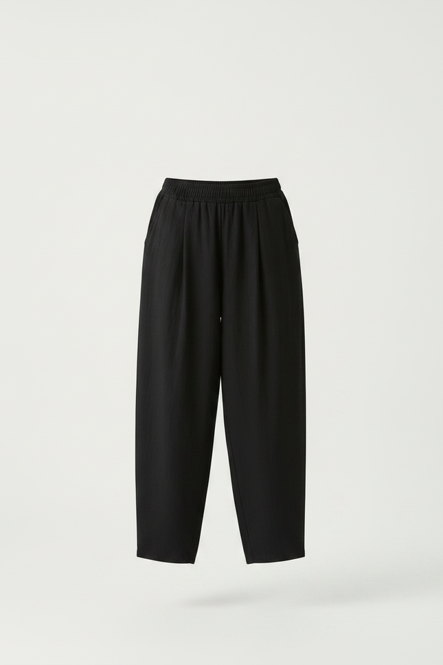 Pantalon À Pince Noir Ample Lin Décontracté Femme - vue 3