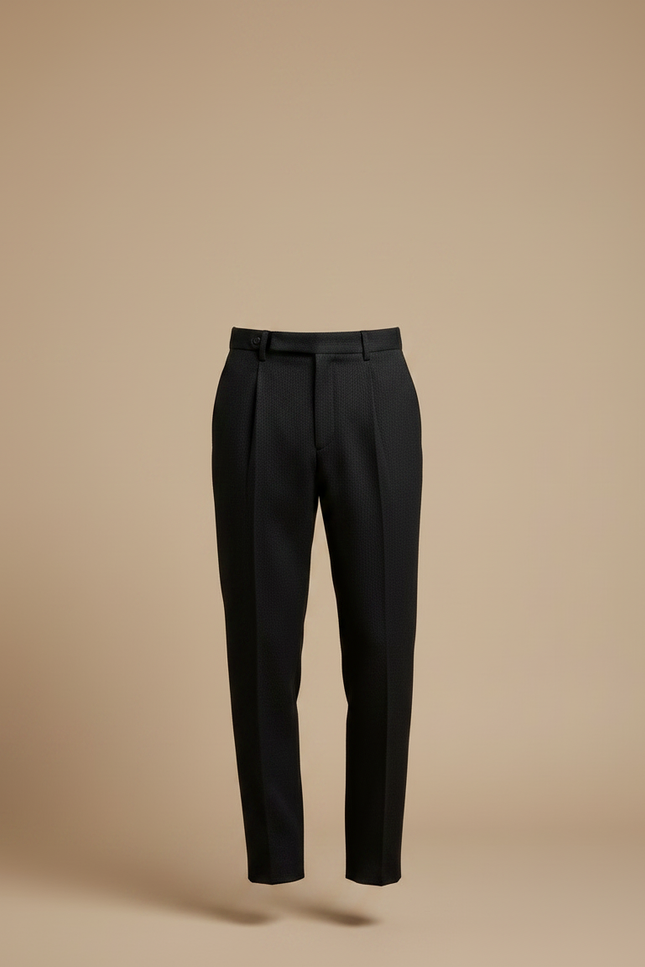 Pantalon À Pince Noir Texturé Laine Plissé Homme - vue 3