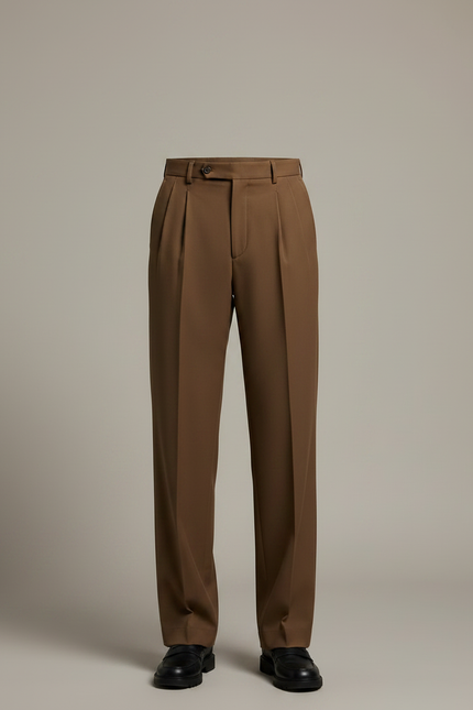 Pantalon À Pince Marron Plissé Ample Élégant Homme - Gabardine - vue 3