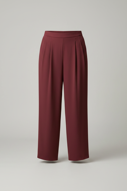 Pantalon À Pince Bordeaux Plissé Fluide Ample Femme - Polyester - vue 3