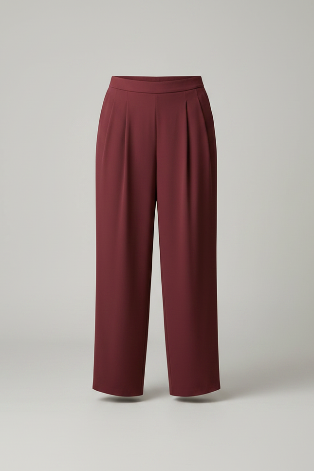 Pantalon À Pince Bordeaux Plissé Fluide Ample Femme - Polyester - vue 3