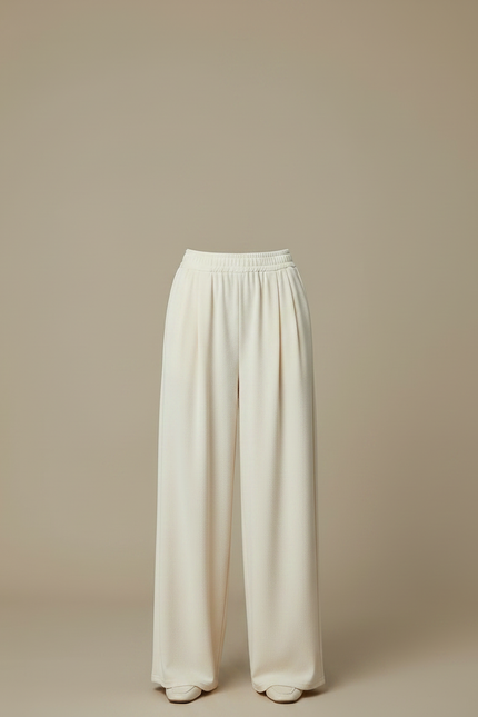 Pantalon À Pince Crème Velours Ample Décontracté Fluide - Beige - vue 3