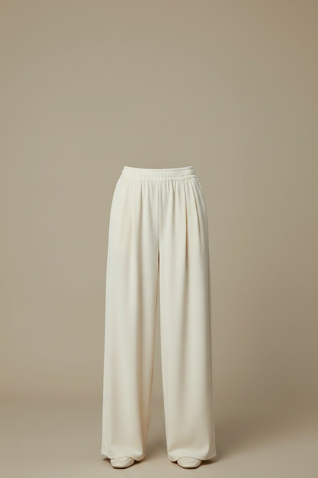 Pantalon À Pince Crème Velours Ample Décontracté Fluide - Beige - vue 3