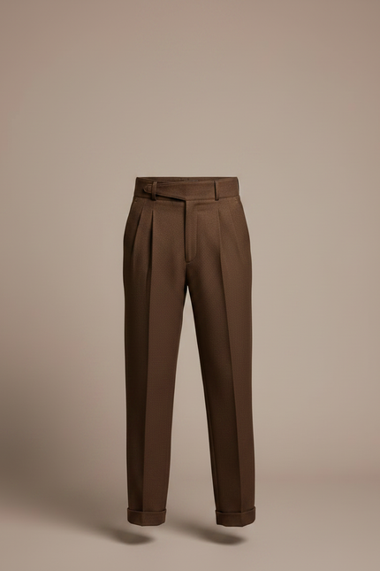 Pantalon À Pince Marron Droit Plissé Laine Enfant - vue 3