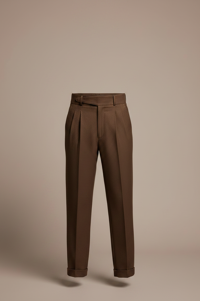 Pantalon À Pince Marron Droit Plissé Laine Enfant - vue 3