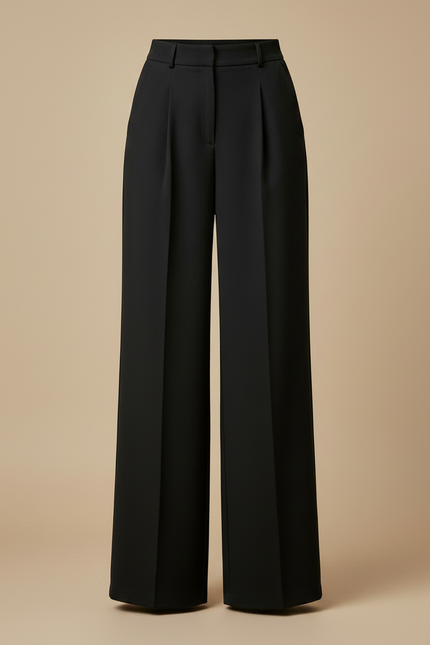 Pantalon À Pince Noir Ample Plissé Décontracté Fluide - Polyester - vue 3