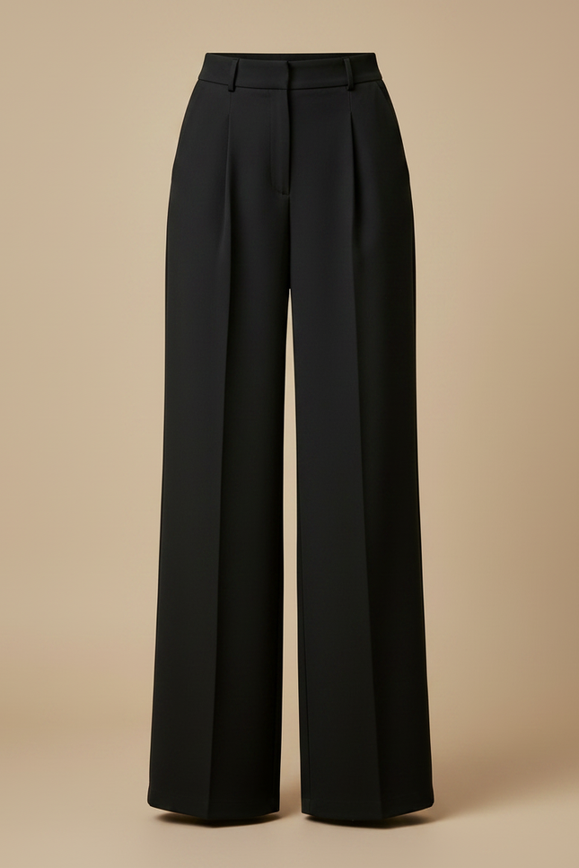 Pantalon À Pince Noir Ample Plissé Décontracté Fluide - Polyester - vue 3