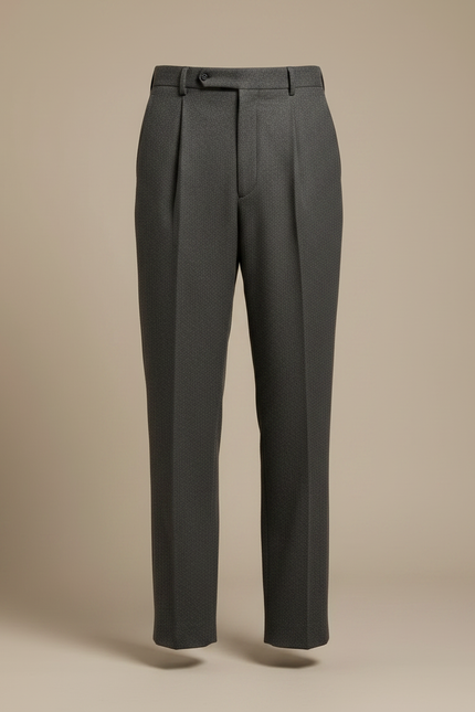 Pantalon À Pince Gris Plissé Droit Laine Élégant Homme - vue 3