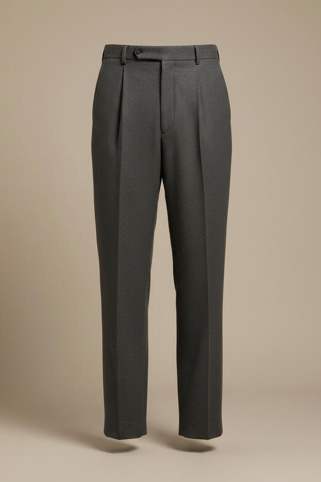 Pantalon À Pince Gris Plissé Droit Laine Élégant Homme - vue 3
