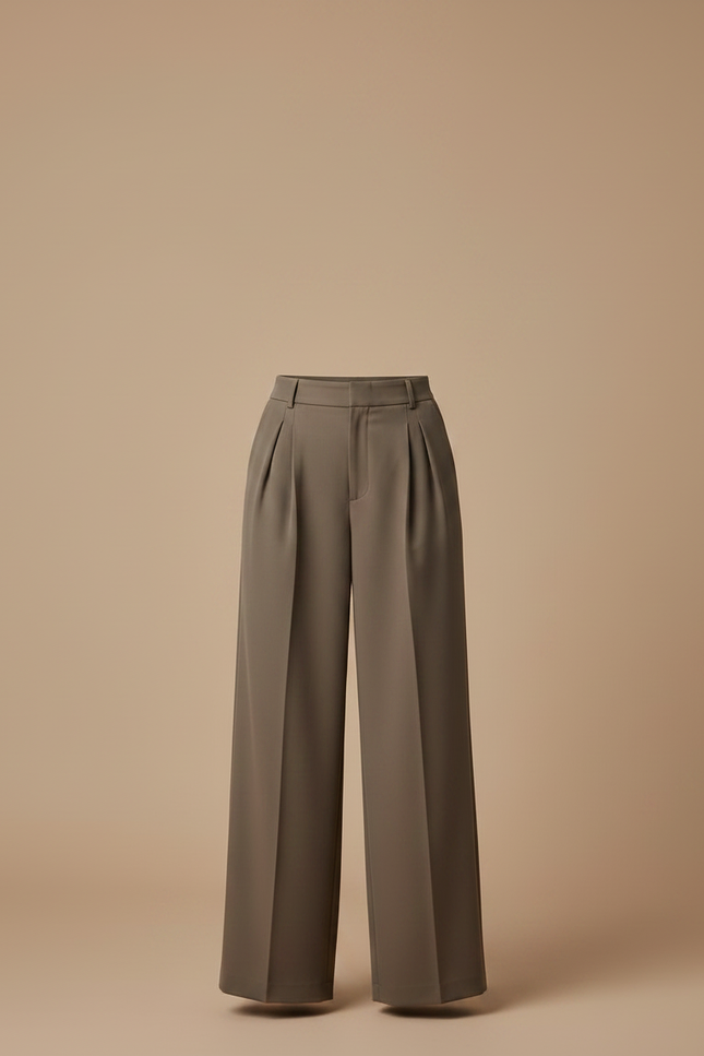 Pantalon À Pince Kaki Ample Plissé Fluide Élégant - Gabardine - vue 3
