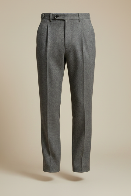 Pantalon À Pince Gris Laine Plissé Droit Élégant Homme - vue 3
