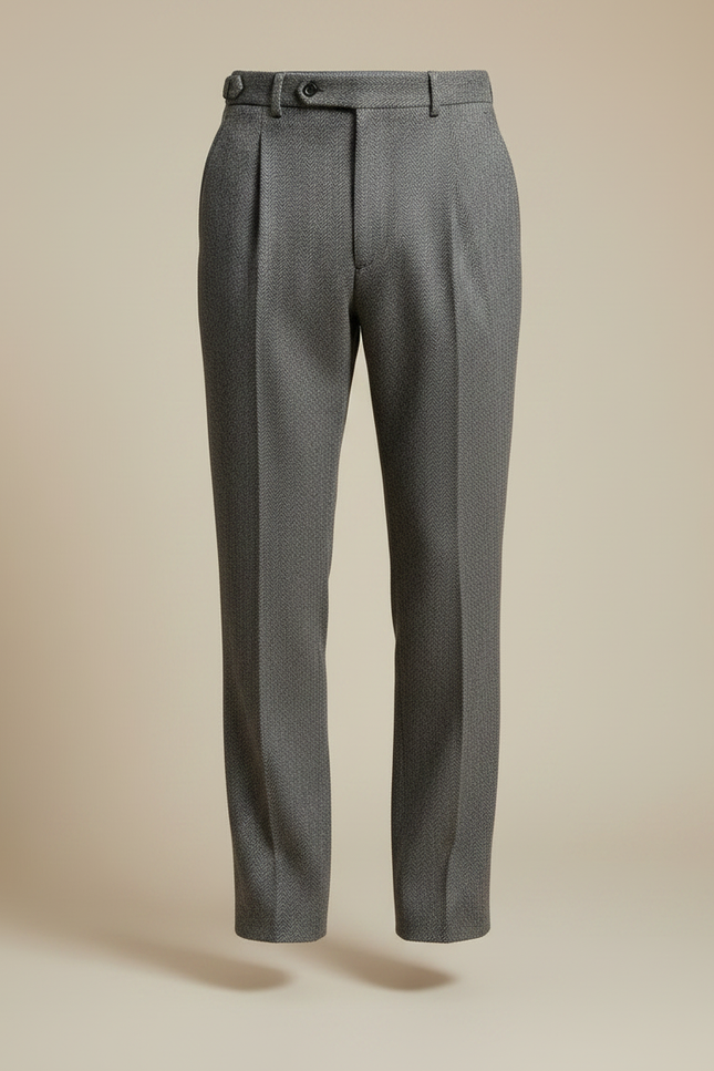 Pantalon À Pince Gris Laine Plissé Droit Élégant Homme - vue 3