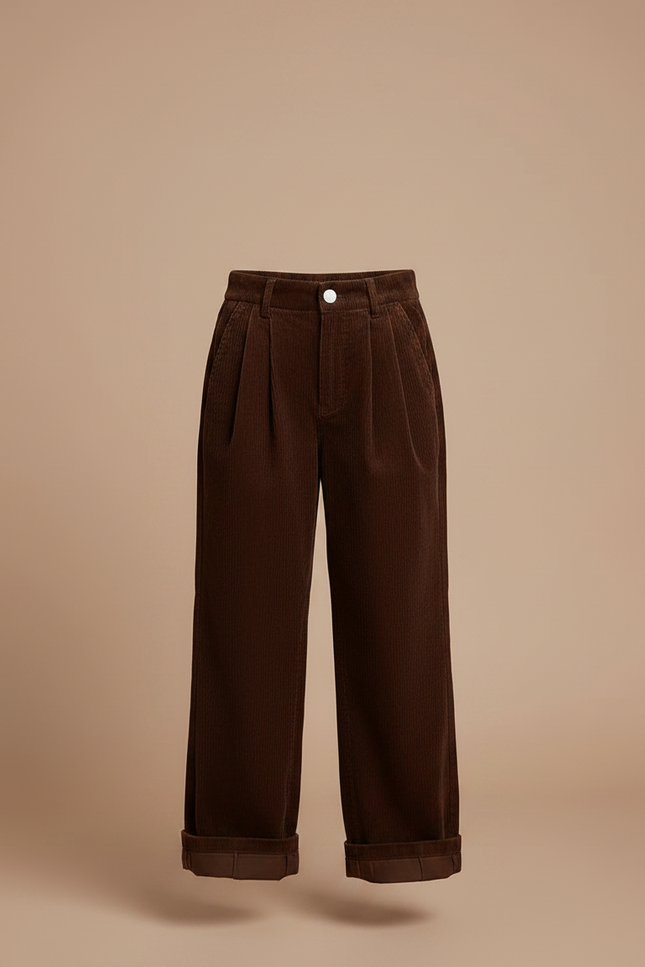 Pantalon À Pince Marron Côtelé Ample Plissé Enfant - Cordé - vue 3