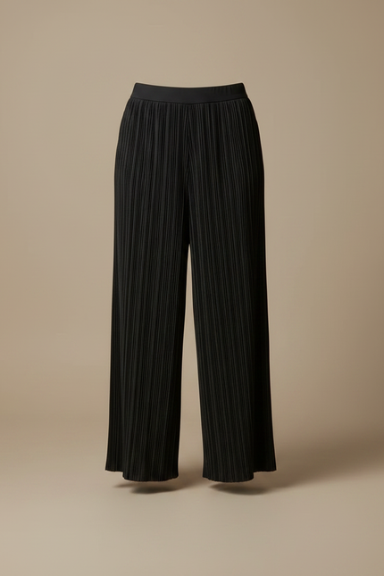 Pantalon À Pince Noir Plissé Fluide Élégant Femme - Polyester - vue 3