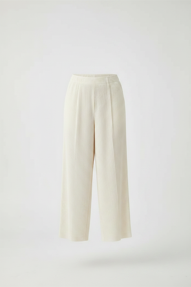 Pantalon À Pince Plissé Ample Fluide Crème Femme - Beige Maille - vue 3