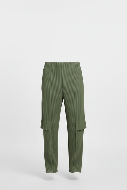 Pantalon À Pince Plissé Vert Militaire Ample Décontracté - Kaki Polyester - vue 3