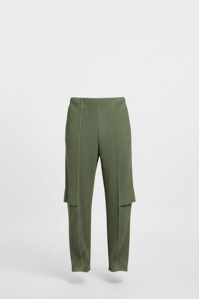 Pantalon À Pince Plissé Vert Militaire Ample Décontracté - Kaki Polyester - vue 3