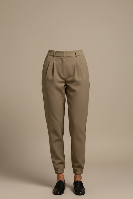 Pantalon À Pince Kaki Taille Haute Fuselé Femme - Gabardine - vue 3