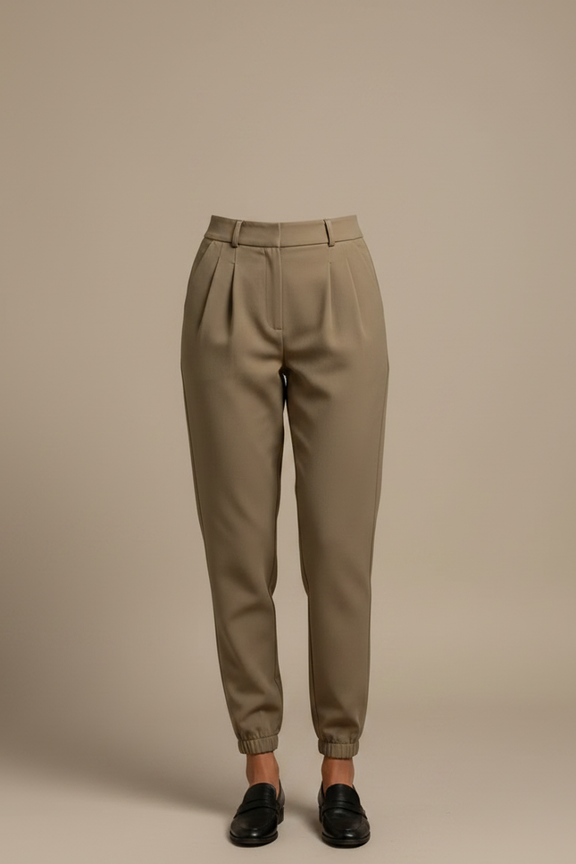 Pantalon À Pince Kaki Taille Haute Fuselé Femme - Gabardine - vue 3