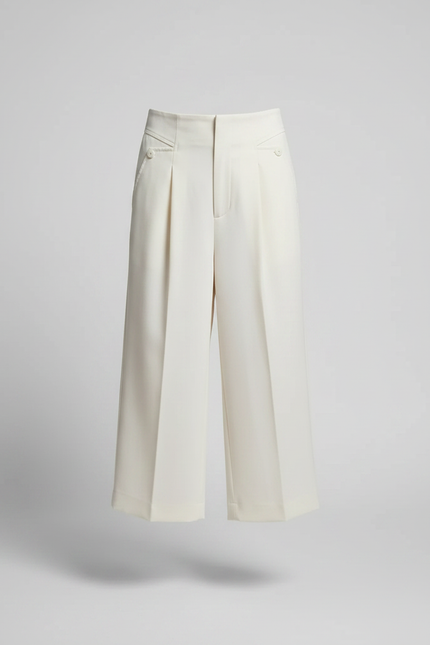 Pantalon À Pince Écru Plissé Fluide Décontracté Femme - Beige Polyester - vue 3