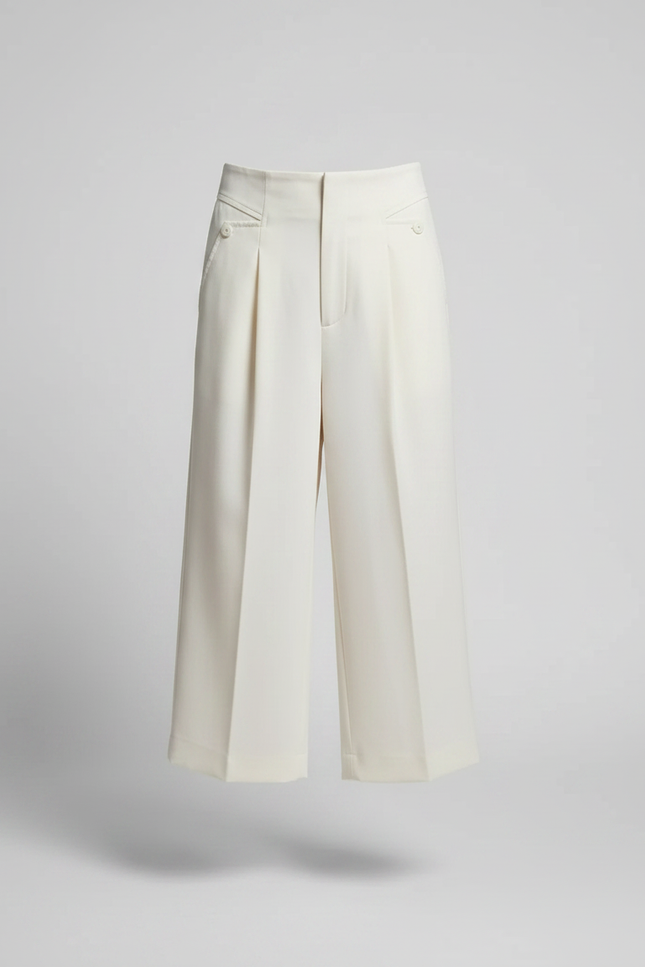 Pantalon À Pince Écru Plissé Fluide Décontracté Femme - Beige Polyester - vue 3