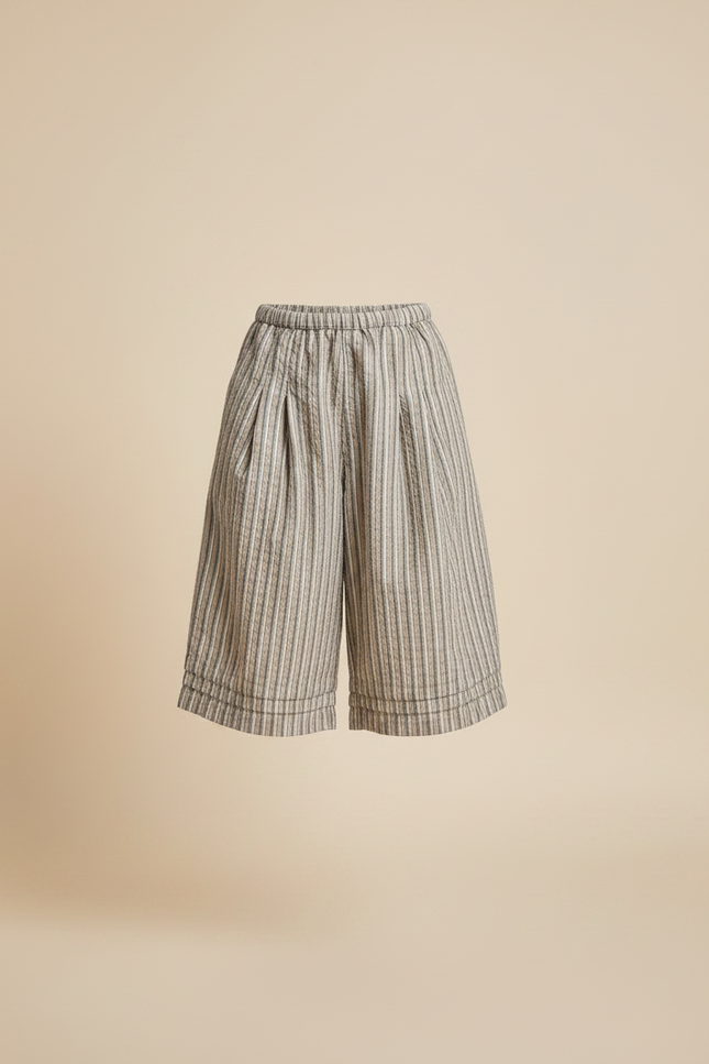 Pantalon À Pince Rayé Coton Ample Court Décontracté - Multicolore - vue 3