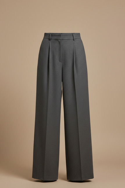 Pantalon À Pince Gris Ample Plissé Élégant Femme - Gabardine - vue 3