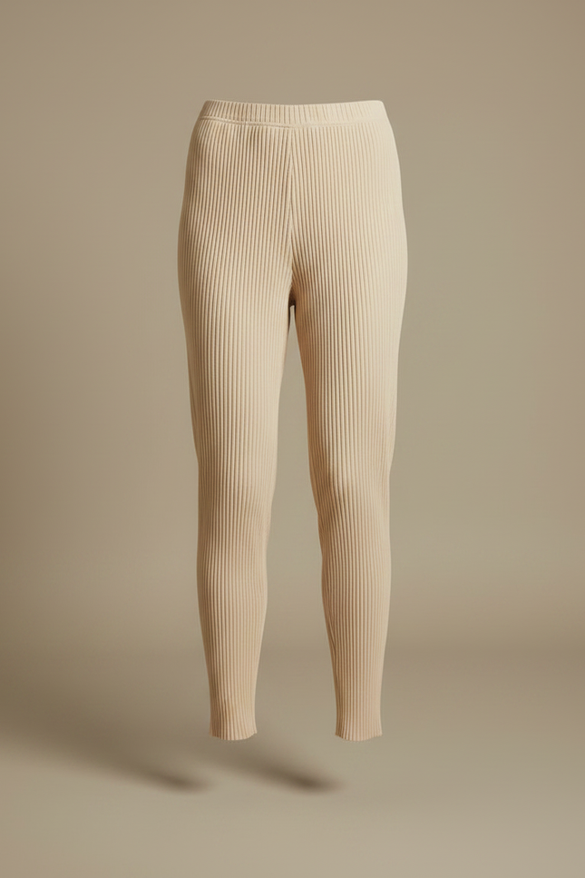 Pantalon À Pince Beige Plissé Tricoté Confortable Femme - Maille - vue 3