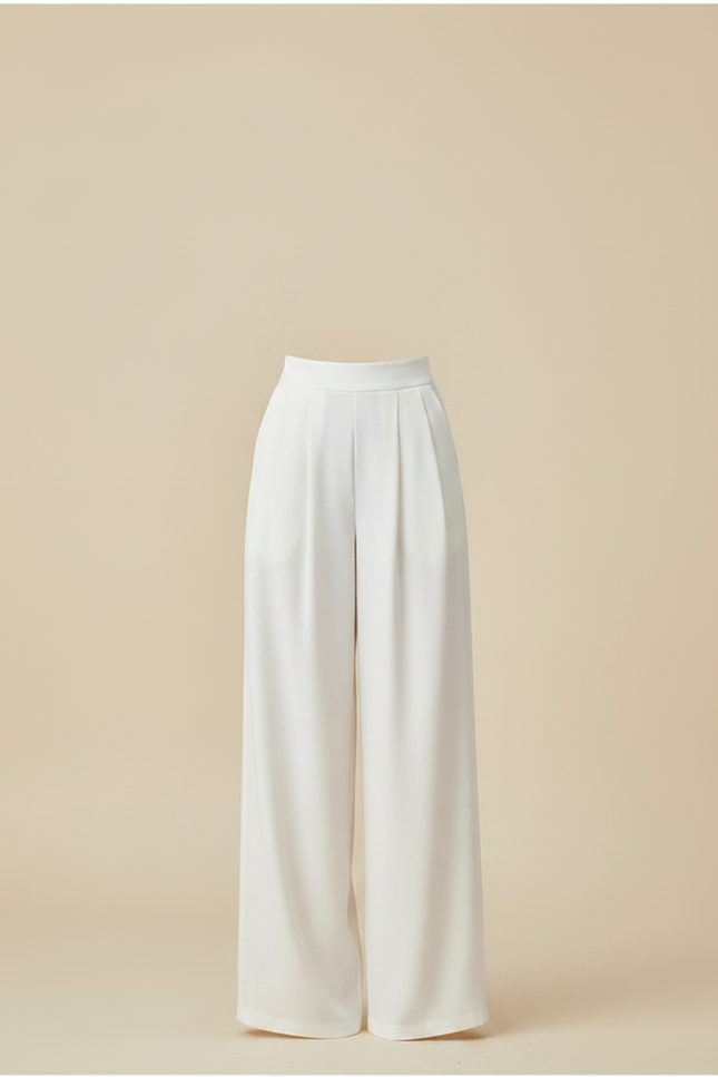Pantalon À Pince Blanc Fluide Ample Élégant Femme - Polyester - vue 3