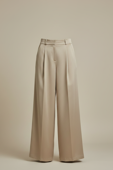 Pantalon À Pince Satiné Beige Plissé Fluide Élégant - vue 3