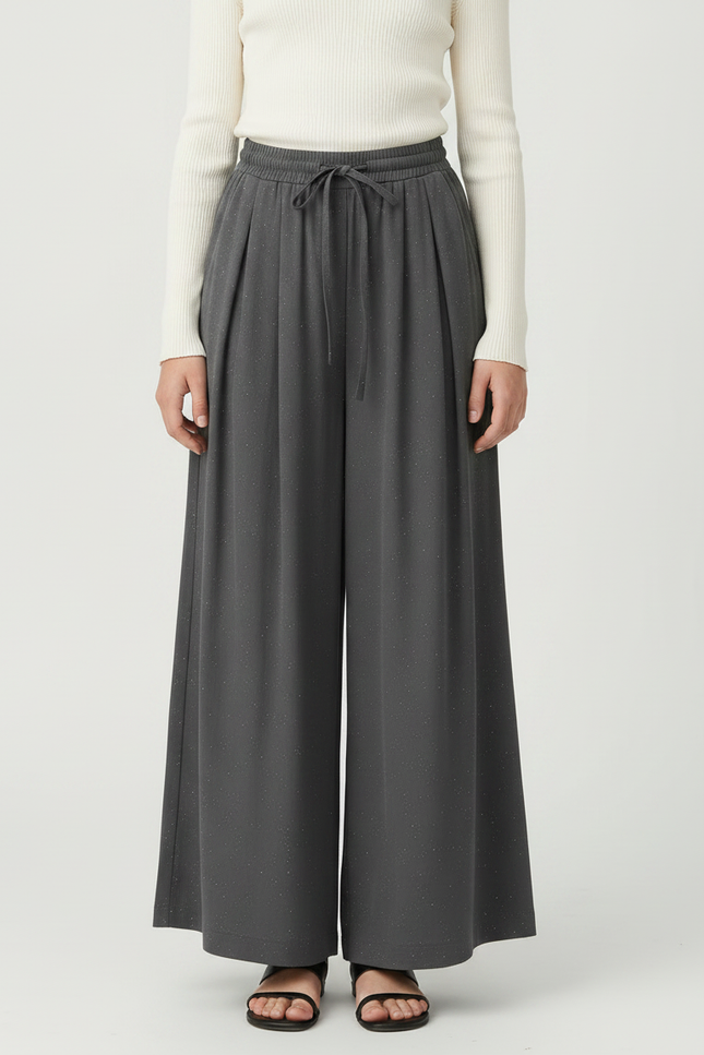 Pantalon À Pince Gris Plissé Ample Scintillant Femme - Viscose - vue 3