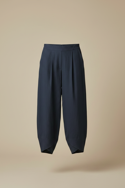 Pantalon À Pince Bleu Marine Ample Plissé Lin Femme - vue 3