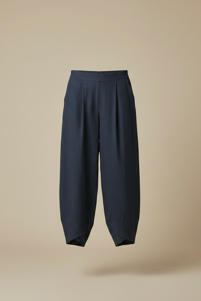 Pantalon À Pince Bleu Marine Ample Plissé Lin Femme - vue 3