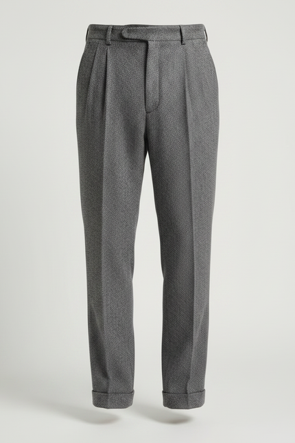 Pantalon À Pince Gris Tweed Plissé Droit Homme - vue 3
