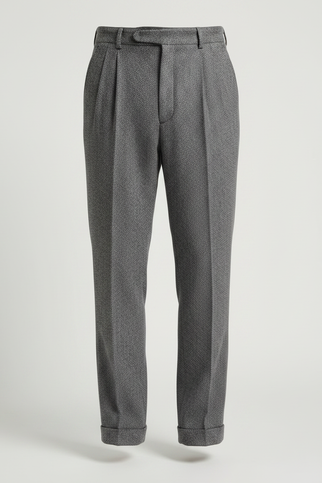 Pantalon À Pince Gris Tweed Plissé Droit Homme - vue 3