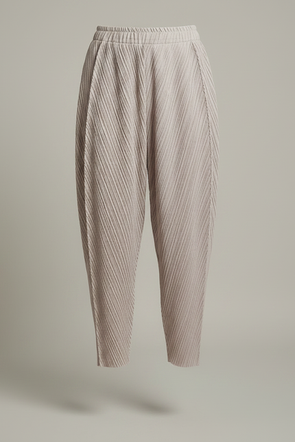 Pantalon À Pince Plissé Ample Beige Élégant Femme - Polyester - vue 3