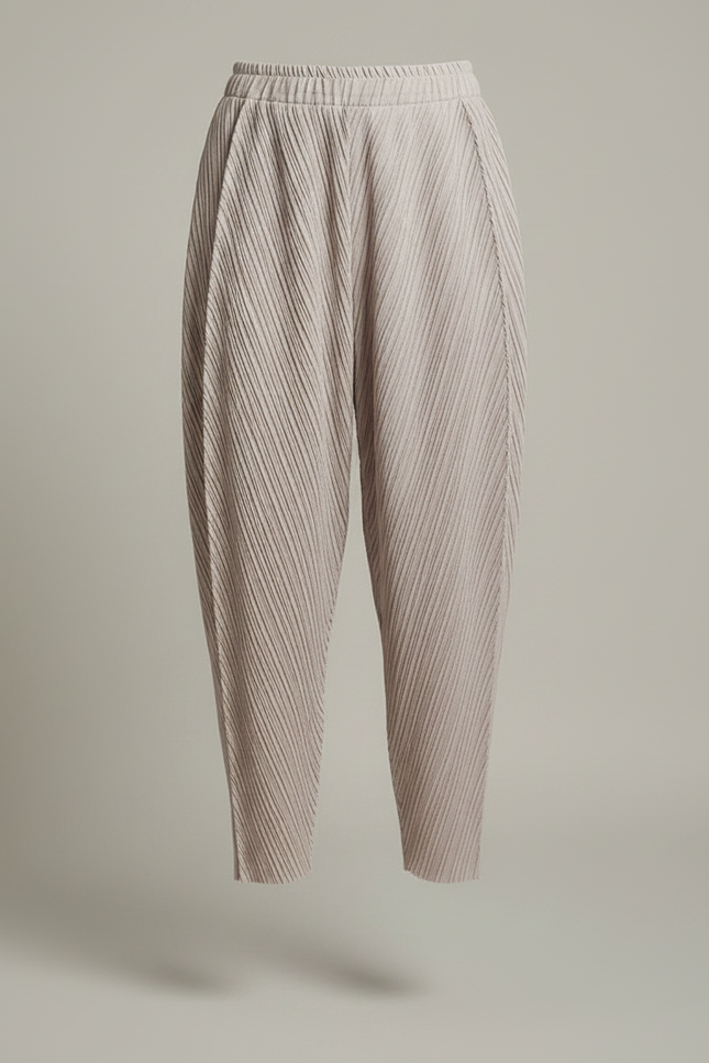 Pantalon À Pince Plissé Ample Beige Élégant Femme - Polyester - vue 3